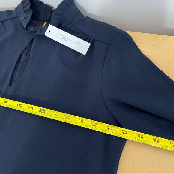 Drew Hannah Navy Ruffle Mock Neck Keyhole Blouse - Picture 5 of 16